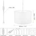 PATIKIL Plug in Pendant Light, 15Ft Rope Cord Hanging Lamp Fixture with ON/Off Switch, Fabric Shade E26/E27 Bulb Socket for Bedroom Kitchen Living Room, White