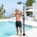 RBROHANT Freestanding Outdoor Shower with Hose Hookup, Height Adjustable Free Standing Outdoor Showers for Backyard Poolside,Hot and Cold or Cold Only, Floor Mounted, Matte Black, JK0466