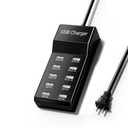 USB Charger 50w10A 10 Port USB Charging Station, Multiport Charger Hub, Compatible with iPhone, Galaxy, iPad Tablet, and Other Devices (Black) 