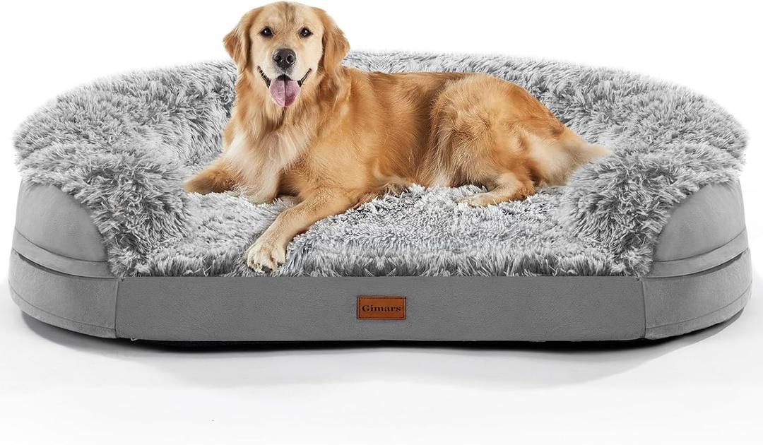 3.7 inch Thickened Orthopedic Dog Beds for Large Dogs,Supportive Dog Sofa Bed with 28D Egg-Crate Foam, Removable Washable Plush Cover, Waterproof Lining, Half-Round Design for Puppy, Senior Dog