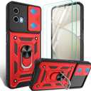 for Motorola G Power 5G 2024 Case with Screen Protector*2 with Slide Camera Cover, 360Rotation Ring Kickstand [Military Grade],Red