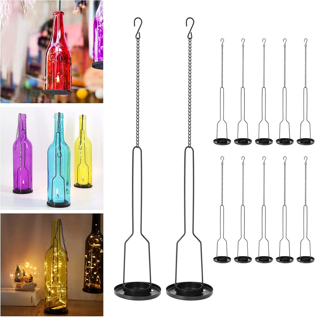 AceList 12-Pack Wrought Iron Candle Holders - DIY Bottle Candelabra for Weddings, Garden, Patio, Parties | Elegant Matte Black Finish | Transform Wine, Beer, Liquor Bottles into Lantern Lamps (Under 3'' Fit Base)