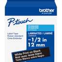 Brother Genuine PTouch TZe White Print on Black Label Tape (TZe335), Laminated,1/2in x 26.2ft (12mm x 8m), for Select PTouch Label Makers, Durable, WaterResistant, Indoor/Outdoor Use