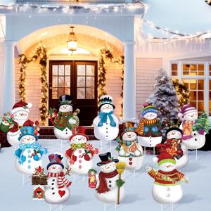 Bencailor 12 Pcs Snowman Yard Decorations Winter Snowman Outdoor Yard Signs with Stakes Christmas Garden Decoration Xmas Lawn Home Decor for Holiday Party Favor Supplies Gifts