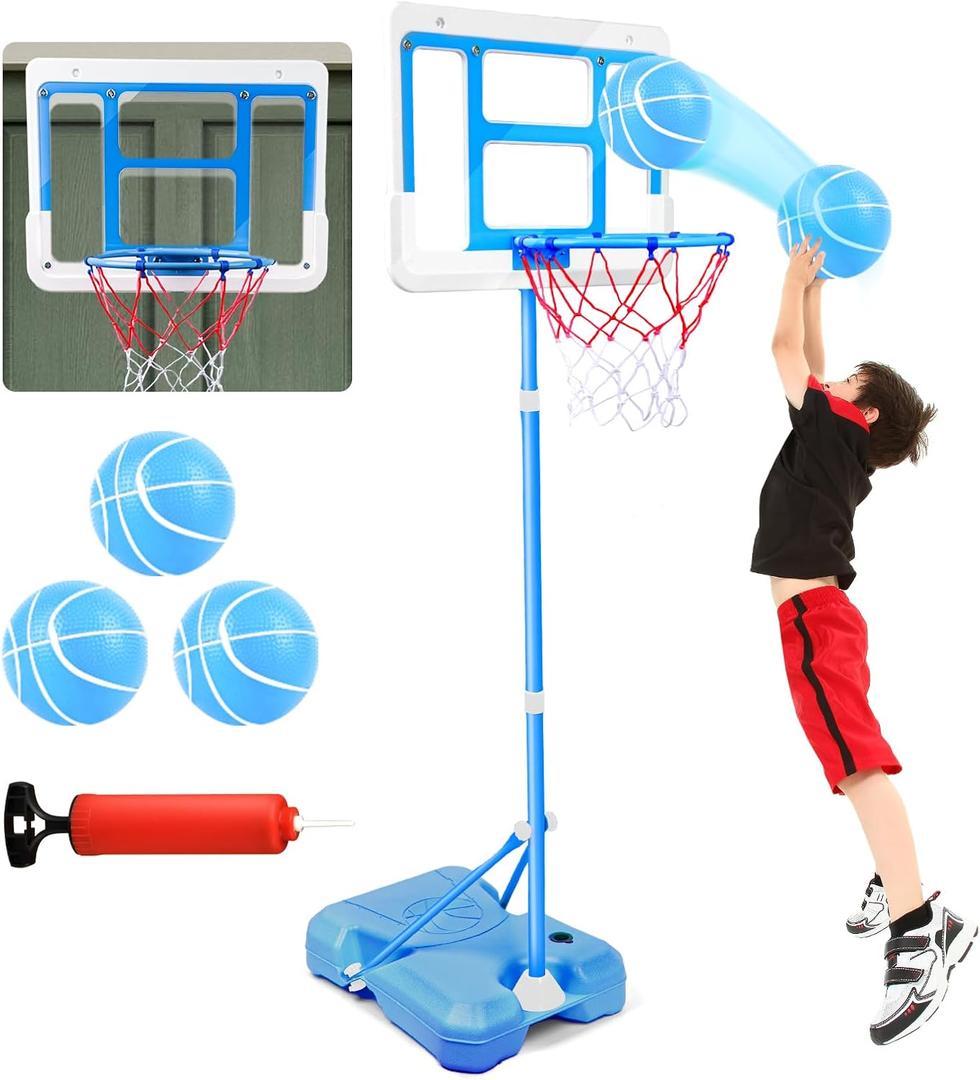 Kids Toy Gift for 3 4 5 6 7 8 Years Old, Kids Basketball Hoop Adjustable Height 3.5FT-6.2FT, Mini Basketball Hoop for Boys Girls, Basketball Goal Toys Outdoor Indoor Game Gifts(Blue)