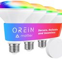 OREiN Matter Smart Light Bulb, BR30 Smart Bulbs with Remote 650LM 60W, Recessed Color Changing Bulbs RGBTW, Smart Flood Light Bulb Compatible with Alexa, Apple Home, Google Home, SmartThings, 4Pack