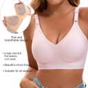 Womens Deep V Bras Wireless Comfortable Bra Supportive No Underwire Bras Tshirt Push Up Bralettes Plunge Seamless Bra (Pink, M)