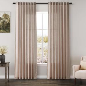 Oatmeal Linen Curtains 84 Inches Long for Bedroom Back Tab Light Filtering Privacy Semi Sheer Curtains Modern Farmhouse Decor Oatmeal Cotton Textured Curtain for Living Room 2 Panels Set 52x84