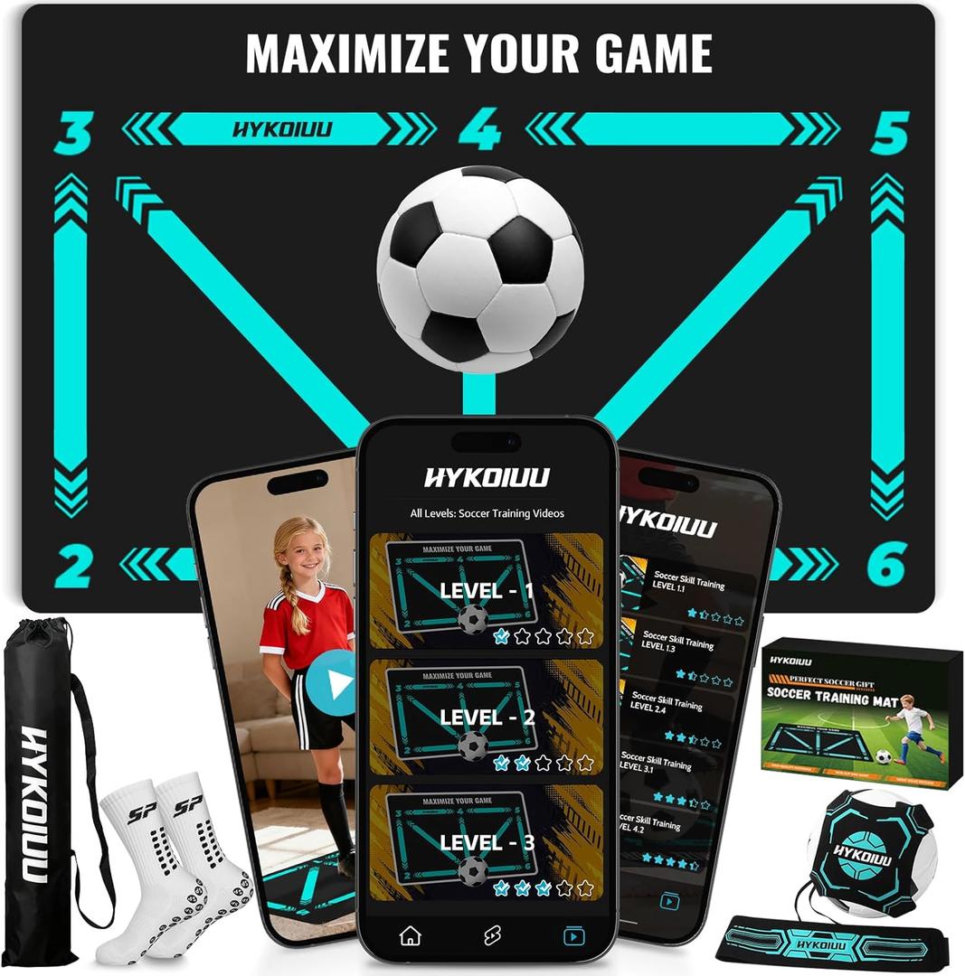 Soccer Training Mat With Instructional Video Improve Strength,Agility And Coordination Soccer Training Equipment For Footwork And Ball Mastery Non-Slip Silent Equipment For All Ages Football Footwork Mat
