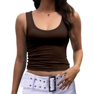 Dwnval Womens Sexy Summer Sleeveless Scoop Neck Tank Tops Slim Fit Cami Crop Top 2025 Trendy (Dark Brown, S)