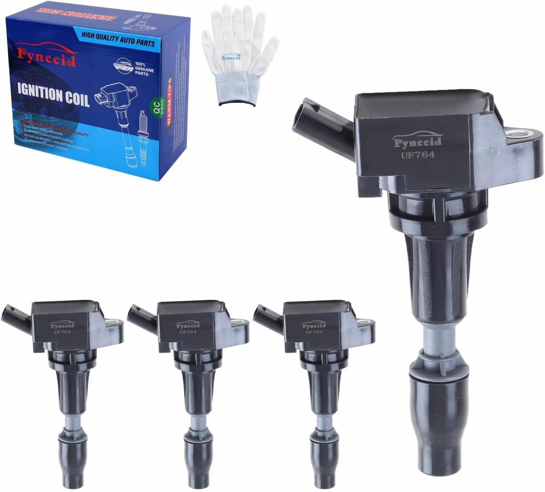 UF764 High-Performance Ignition Coils & Iridium Spark Plugs Set of 4 Compatible with 2015-2019 Hyundai Sonata/Santa Fe/Tucson, Kia Optima/Sorento/Sportage/Stinger (UF764+Spark Plugs)