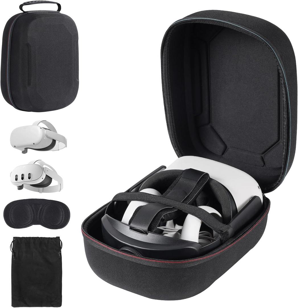 Hard Carrying Case Compatible with Meta Quest 3S/Quest 3/Oculus Quest 2/VP/Pico4,Compatible with VR Headsetible with Battery Elite Strap,Controllers and Other Accessories,Hard Shell Case-Black