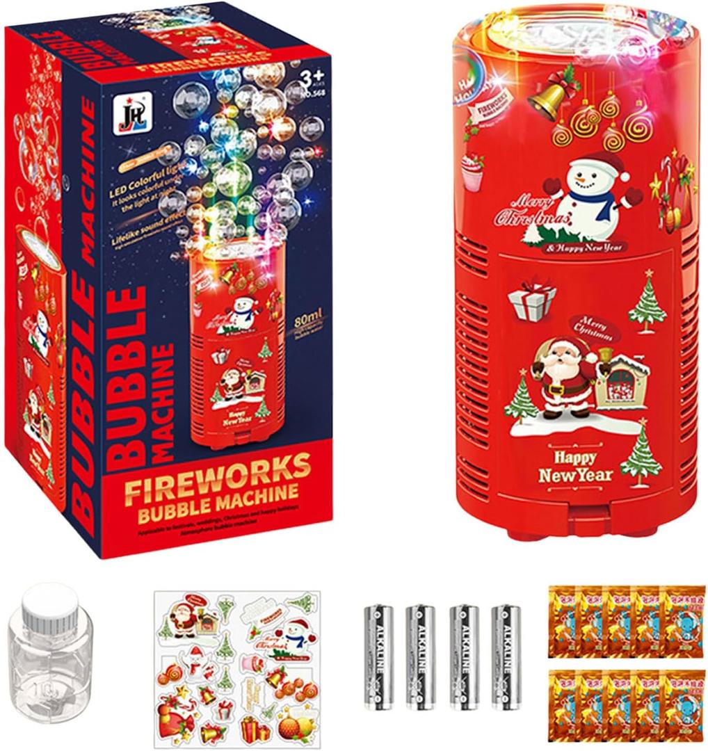 Automatic Bubble Machine with Dazzling RGB LED Lights & Music, Sparklers Blower Toys Includes Bubble Solution, Portable for Kids Party Wedding Christmas New Year Birthday Decoration (13 Holes, Set E)