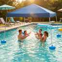 SUNJOY 10x10 FT Floating Pool Canopy Pop Up Gazebo, Navy Water Tent with Steel & Aluminum Frame, PVC Floats, Hand Pump & Carry Bag for Lake, Beach, Pool
