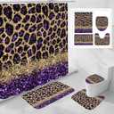 4 Pcs Purple Leopard Print Shower Curtain Set with Non-Slip Rugs, Toilet Lid Cover and Bath Mat, Wild Animal Skin Bathroom Decor Set with Shower Curtain and Rugs(Hooks Not Included)