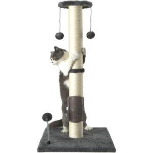 PEEKAB 32" Tall Cat Scratching Post Sisal Scratch Posts,with Hanging Ball and Self-Massage Brush Vertical Scratcher for Indoor Cats and Kittens Gray 32inches