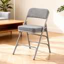 Elegant Folding Chair with Thick Cushioned Seat, Portable Metal Frame Foldable Chair for Indoor & Outdoor Use, Durable and Comfortable Upholstered Chair for Home, Office, and Events - Grey