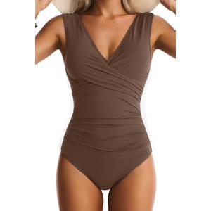 Women's One Piece Swimsuit Tummy Control Plung V-Neck Bathing Suit Wide Straps Swim Suit Wrap Swimwear (XL)