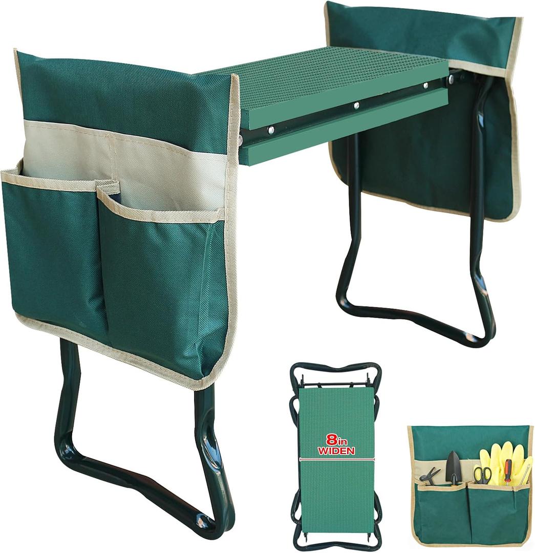 RAIN SPIRIT Garden Kneeler and Seat with Thicken & Widen Soft Kneeling Pad,Heavy Duty Gardening Bench Kneeler and seat Foldable Gardening Stool with 2 Tool PouchesGifts for Women, Seniors, Mom & Dad