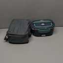 Electric Heated Lunch Boxes Adults: 80W Electric Lunch Box Food Heated 12/24/110V 1.5L Heatable Lunch Box for Car/Truck/Office Leak-Proof Stainless Steel Container, Fork & Spoon, Bag (Grey+Green)