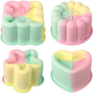 Actvty 4 Inch Silicone Cake Pans, Set of 4 Different Shapes Mini Cake Silicone Molds for Baking, Ice Cube, Jelly, Soap, BPA Free Non-Stick