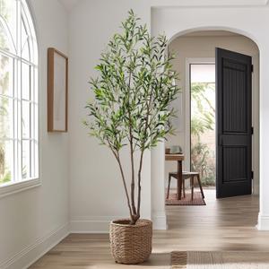 Bailikang 6FT Artificial Olive Tree Artificial Olive Plants, Tall Faux Olive Tree Faux Silk Plant Fake Plant Ultra-Realistic Silk Leaves & Natural Trunk Indoor Outdoor Use