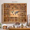 Large Shot Glass Display Case with World Map,102 Slots, 39 x 32 Inch Rustic Wood Shot Glass Display Cabinet for 2 Size -In Rooms Bars Wine Cellars with Shot Glasses Jewelry Shell & Keepsakes