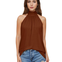 Womens Summer Sleeveless Mock Neck Halter Tank Tops Tie Back Pleated Casual Keyhole Cami Blouse, Size XS