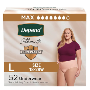 Depend Silhouette Adult Incontinence & Postpartum Bladder Leak Underwear for Women, Maximum Absorbency, Large, Pink, 52 Count (2 Packs of 26), Packaging May Vary