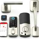 WiFi Fingerprint Smart Door Lock: Keyless Entry Door Lock Deadbolt with Handle,Hornbill Smart Locks for Front Door, Entry Door Keypad Lock Set, Electronic Digital Biometric Bluetooth Lock-Satin Nickel