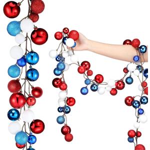 Juexica 4. 8 ft 4th of July Ball Garland Red White and Blue Ball Ornaments Glitter Patriotic Hanging Wreath Garland for Independence Day Home Mantel Stairs Decorations