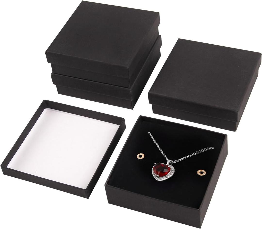 18 Pack Jewelry Gift Boxes,3.5x3.5x1.2 Inch Cardboard Jewelry Gift Boxes,Small Jewelry Boxes with Lids for Necklace Ring Bracelet Earring Display Box (Black-18pcs)