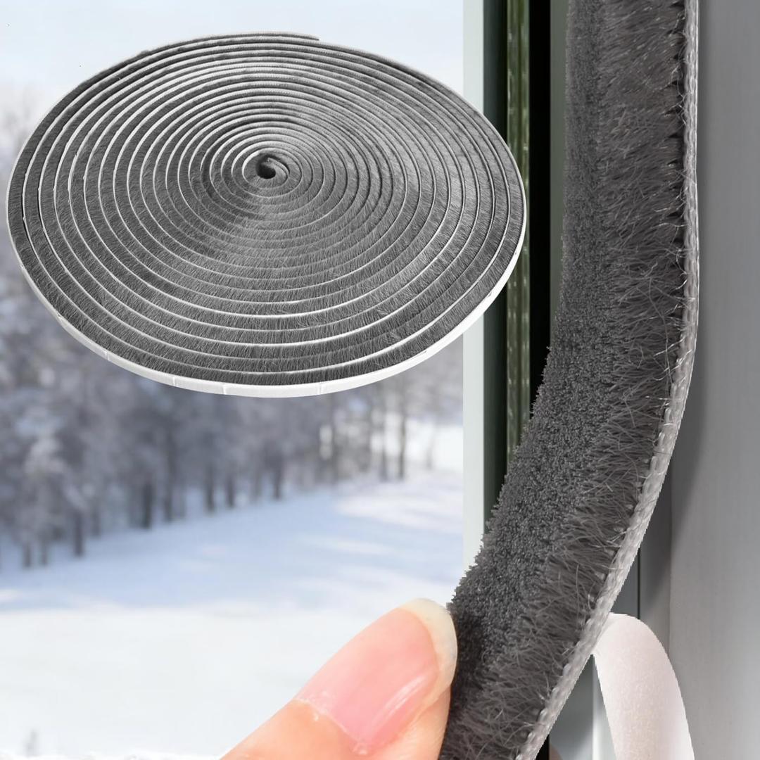 YoleShy 33 Ft Brush Weather Stripping Door Seal Strong Self-Adhesive Weather Stripping Window Seal Soundproofing Windproof Dustproof 0.35 in Wide x 0.35 in Thick, Grey