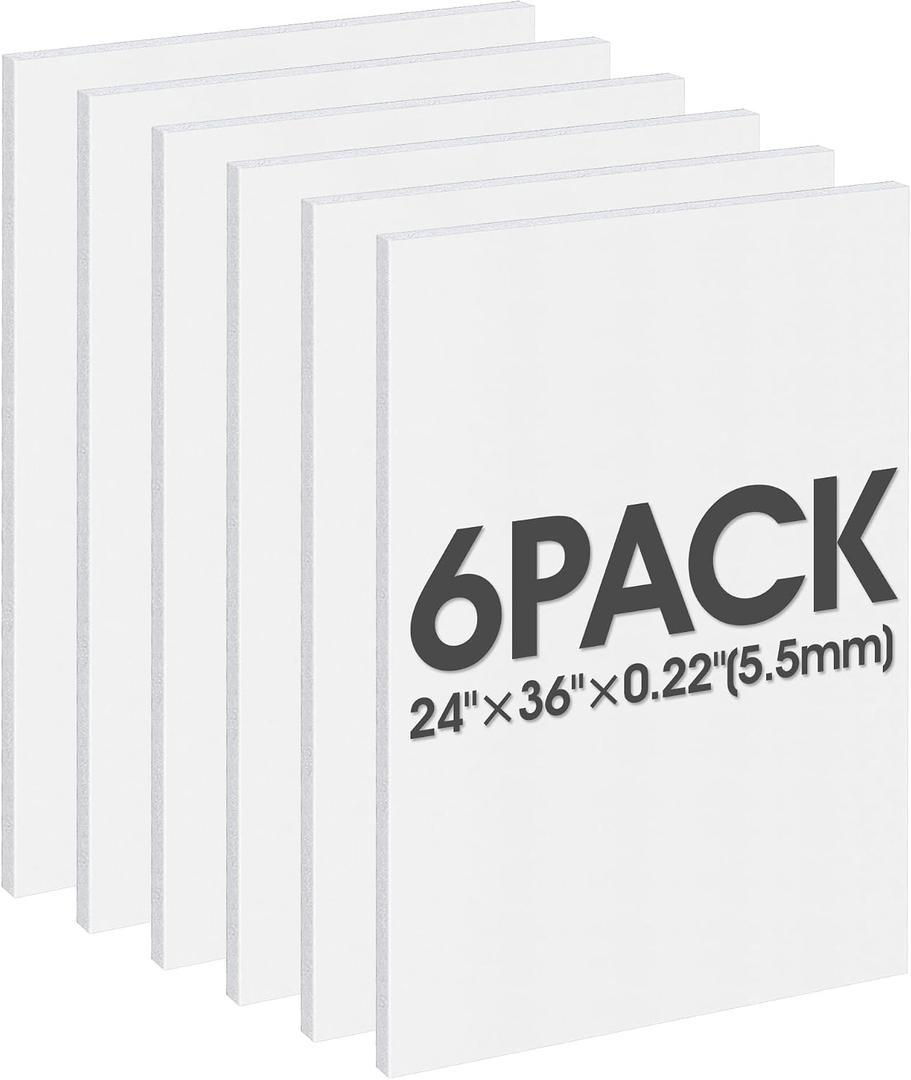 Foam Board 24"x36", Foam Core Board for Projects, Black Poster Board for Painting, Displaying (6 Pack White)
