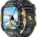 Goton IP68 Waterproof Rugged Band for Apple Watch 46mm/45mm/44mm with Case build-in Screen Protector  Heavy Duty Sport Strap Compatible with iWatch Series 11/10/9/8/7/6/5/4/SE (Black-Gold)