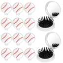 12 Pcs baseball Mini Detangler Brush, Folding Mirror Hair Brushes, Travel Hair Brush, No Tangle Soft Flexible Bristles for Straight, Curly, Thick Hair for baseball Team Gift Sport Party