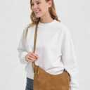 Medium Suede Hobo Bags for Women 10.6 Inch, Matte Faux Leather Shoulder Bag with Adjustable Strap, Slouchy Crossbody Purse