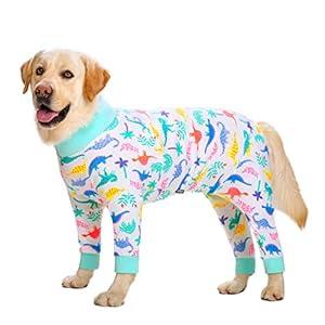 White Dinosaur Surgery Recovery Suit Female Male for Dogs After Surgery Medium Large Dogs Onesie, Lightweight Dog Recovery Suit for Shedding Prevent Licking Surgical Wound, Dog Pajamas Pjs, Full Belly, Size: 30 (Chest 29.92 in | Backlength 19.69 in)