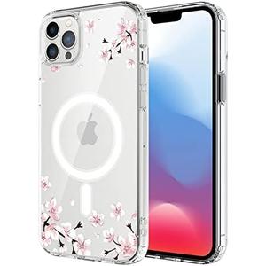 UNNKINE Magnetic Sakura Case for iPhone 12/12 Pro Compatible with MagSafe Wireless Charging Cute Cherry Blossom Design Shockproof Anti-Scratch Cover for Men&Women (Clear) for iPhone 12/12 Pro