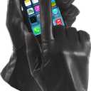 Isotoner Women's Classic Stretch Faux and Genuine Leather Touchscreen Gloves (Black, M)