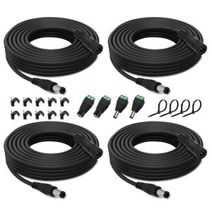 4PCS 33FT(10m) 12V DC Power Extension Cable with Power Jack Adapter Connectors(2 x Male + 2 x Female) 5.5mm x 2.1mm DC Power Adapter Extension Cord and Cable Wire Ends Plug HE030-4