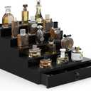 upcessory Cologne Organizer for Men, 5 Tier Black Cologne Shelf, Perfume Stand with Drawer and Hidden Compartment Perfume Display Holder - A Gift for Men
