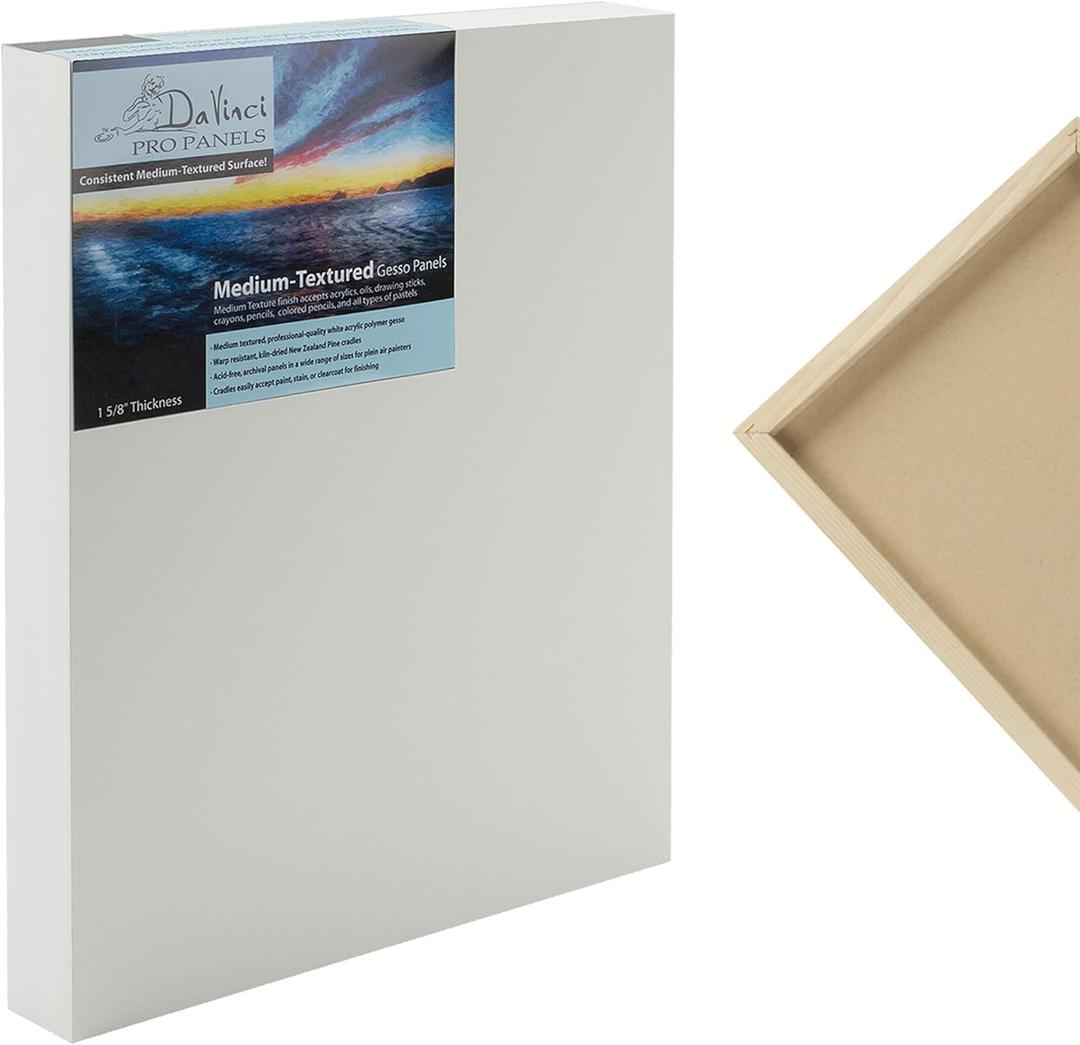 Da Vinci Pro Medium Textured Gesso Panel - 14x18-1-5/8 Depth Wood Panels for Painting - Accepts Mediums Like Canvas - for Oils, Acrylics, Mixed Media, Pastels & Drawing Sticks