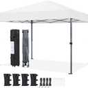 Yaheetech 10x10 1-Person Setup Pop Up Canopy Tent, Instant Portable Commercial Canopy Tent, Outdoor Gazebo with 1-Button Push, Wheeled Bag & 4 Sandbags for Home, Party & Outdoor Activities, White