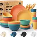 Wheat Straw Dinnerware Sets for 8, Unbreakable Plates and Bowls Sets for 8, 32-Piece Dishes Set, Microwave Safe Plastic Plates Reusable, Cups and Bowls Sets for Kitchen, Outdoor - Multi