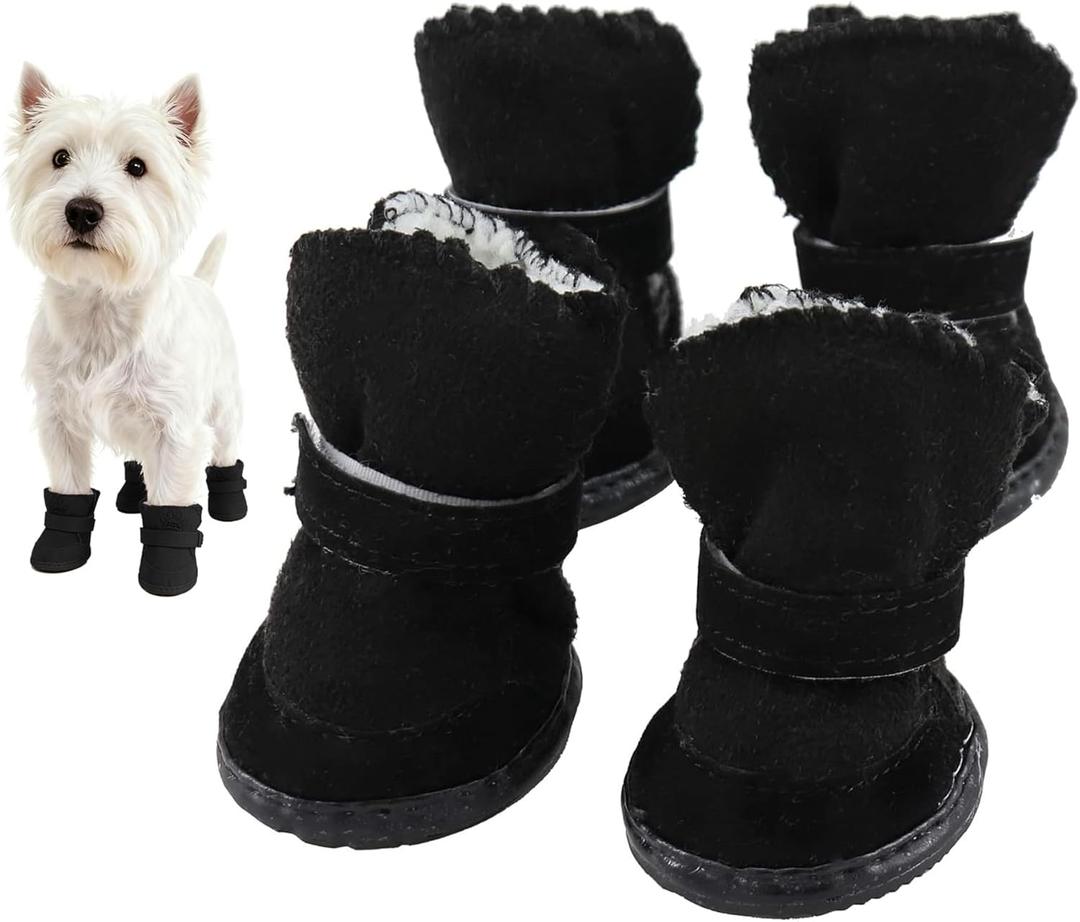 GabeFish Puppy Cute Cozy Warm Anti Slip Winter Boots for Small Medium Dogs Pets Cats Thicken Fleece Snow Shoes Black X-Small