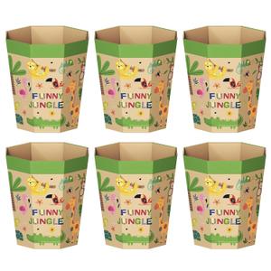 6-Pack Cardboard Trash Can  Foldable, Recyclable, Plastic-Free & Reusable Small Waste Paper Basket for Kids - Garbage Bin Perfect for Bedrooms, Playrooms, Children's Room & Outdoor (1.6 Gallon) (Animal Print)