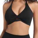 Women's Deep V Twist Front Sports Bra Open Back Wortout Yoga Crop Tops with Adjustable Straps and Removable Pads (Medium, Black)