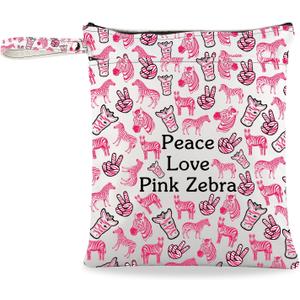 JXGZSO Cute Pink Zebra Makeup Bag Zebra Items For Zebra Lovers Peace Love Pink Zebra Print Cosmetic Bag Animal Lover Gift