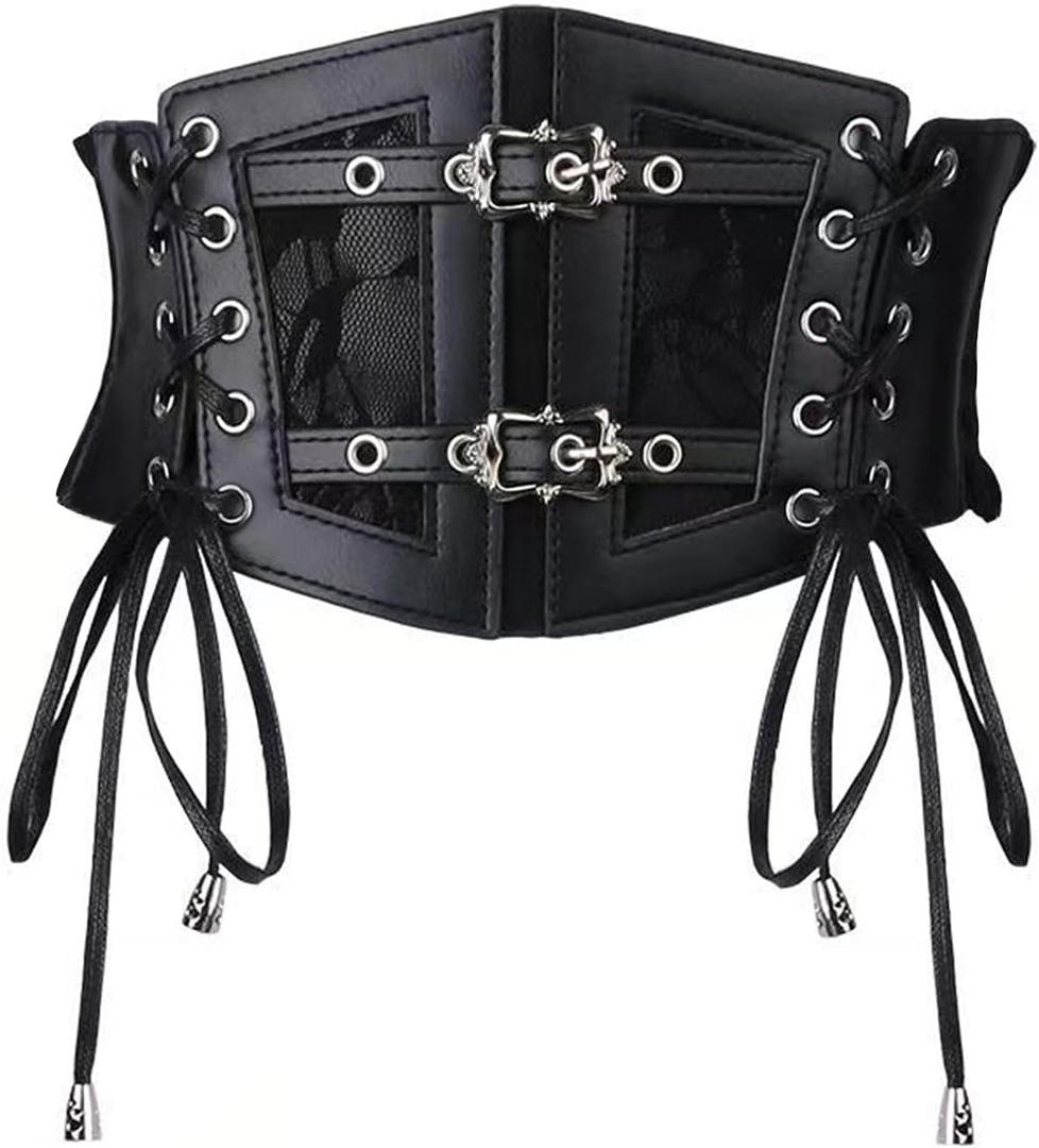 Womens Elastic Corset Belt Sides Lace-up Underbust Wide Costume Belts for Women Vintage 2026 (M: Fit Waist Size 35"-40", Black)